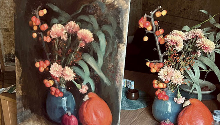 Opstilling med blomster af Emil di Gaetano